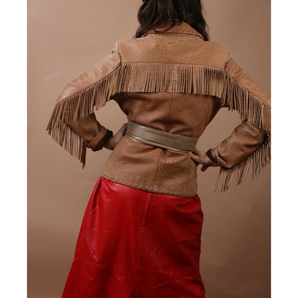 Vintage Rague Beige Leather Fringe Western Jacket Size M